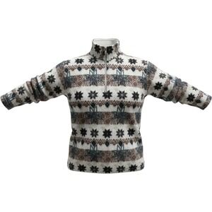 Bugle Boy Snow Fleece Quarter Zip Pullover Mens Medium Fair Isle Snowflake Brown
